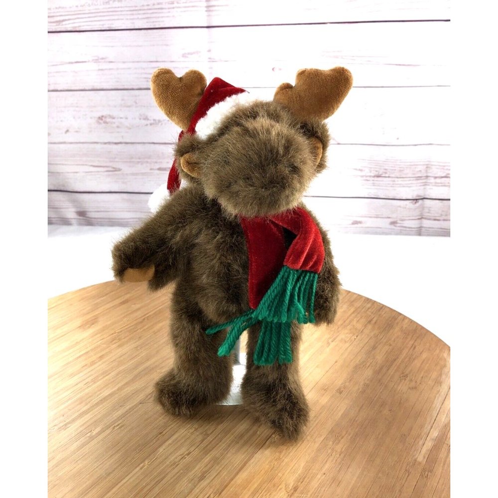 PBC International Moose w/ Red Hat & Green Fringe Scarf Plush Stuffed Animal Toy